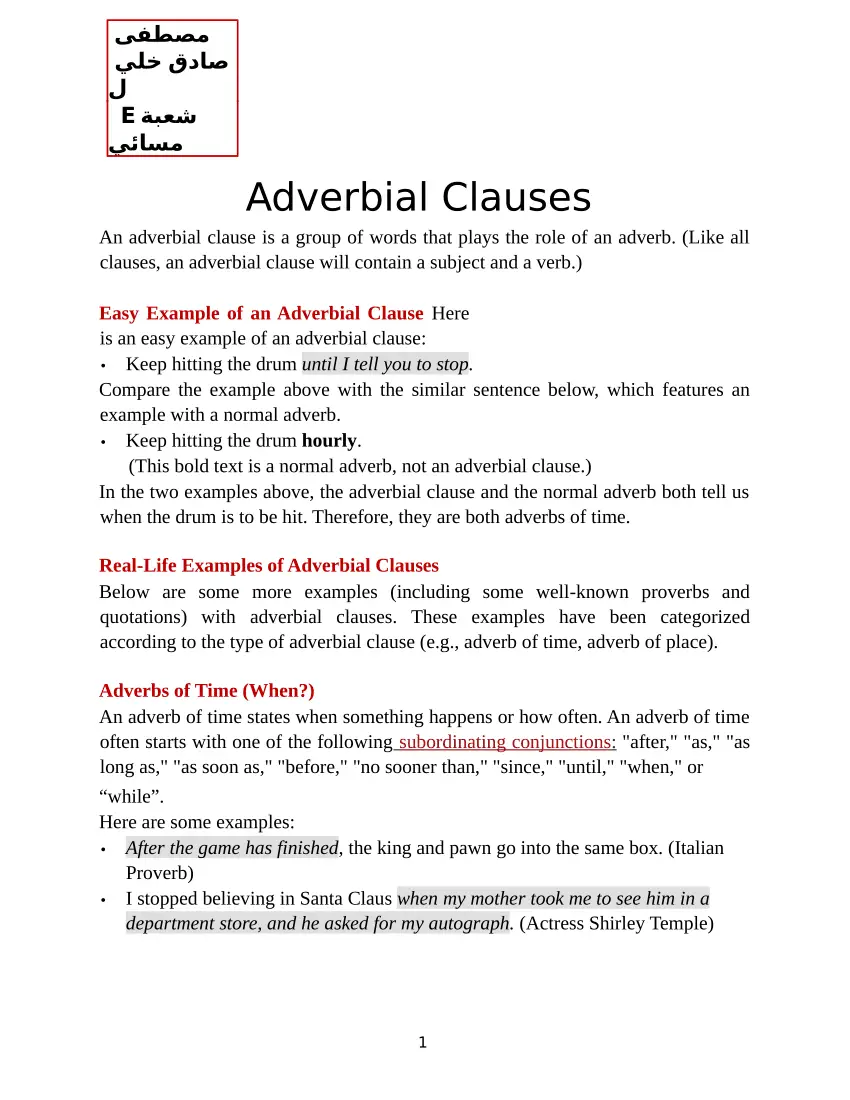 Adverb Clauses of Comparison